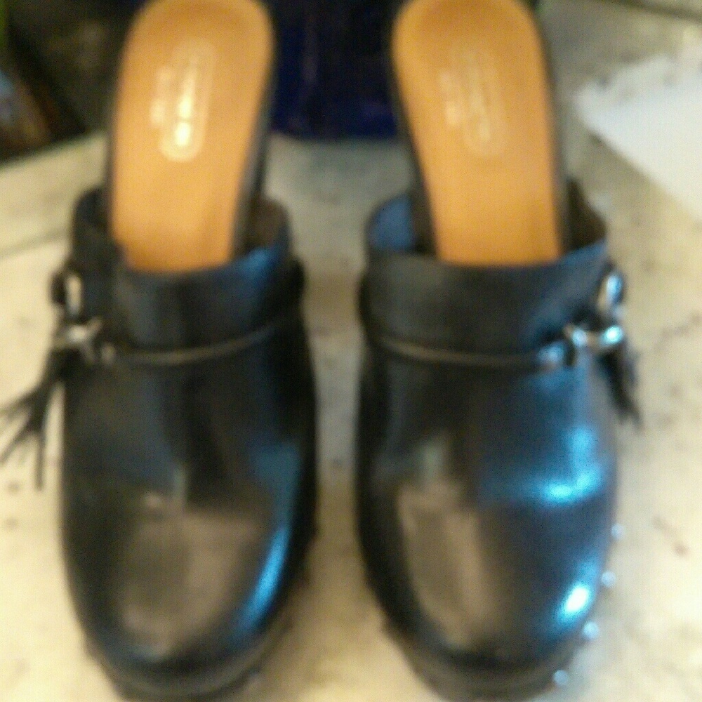 Authentic Coach Leather/ Gun Metal Stud Clogs